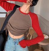 Vintage Raglan Langarm Crop Top